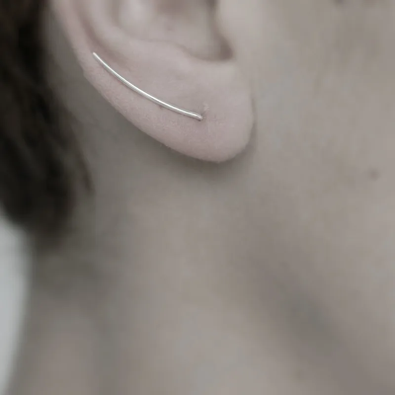 

925 Sterling silver Wire Line U Bar Double Sides Earrings for Women Ear Crawler Ear Climber Ear Cuff Jewelry