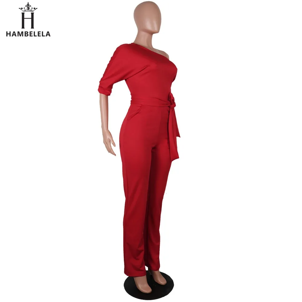 Hambelela 2017 High Quality Autumn Casual Jumpsuit One Shoulder Slash Neck Button Romper Full Length Jumpsuit Wide Legs Jumpsuit (2)