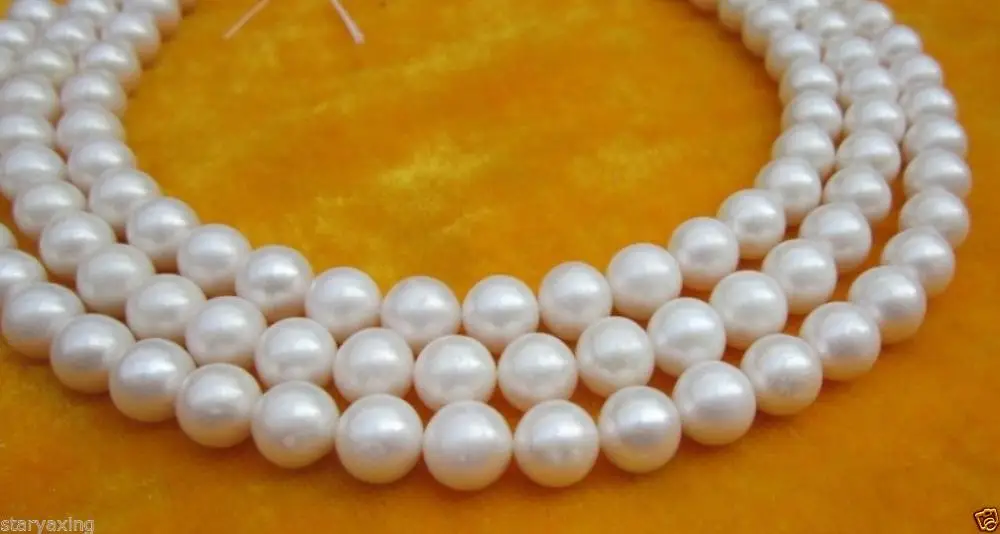 

9-10MM AA++ NATURAL SOUTH SEA WHITE PEARL NECKLACE 54" 14K CLASP