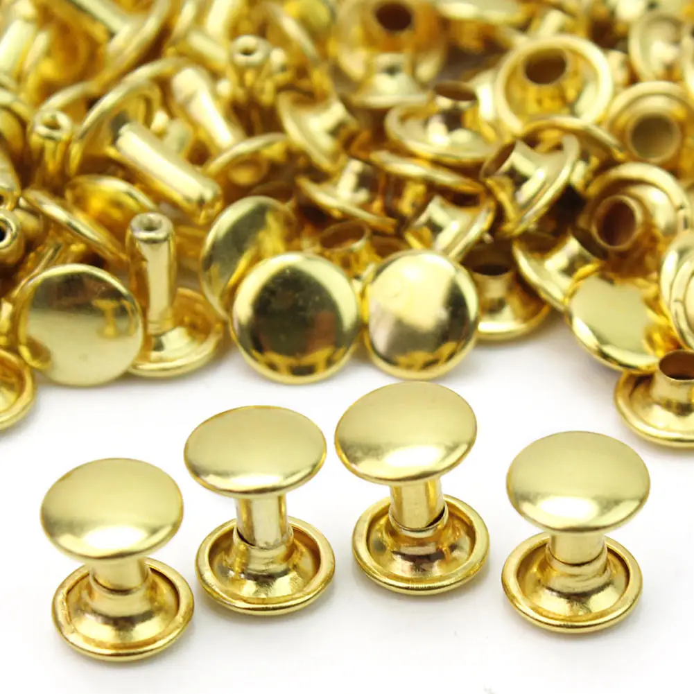 100 Pcs/lot Gold Copper Round Flat Rivets for Decorating Bags Shoes Clothes Leathercraft Punk