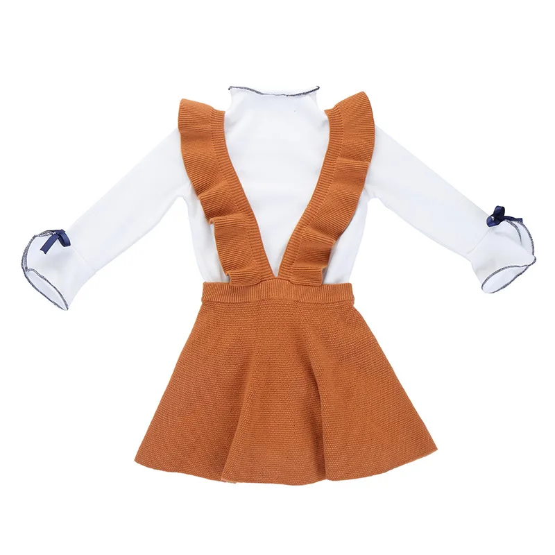 

1 -6 yrs toddler girls cute bow knit children clothing set t shirt +sling dress thanksgiving outfits autumn spring kids clothes