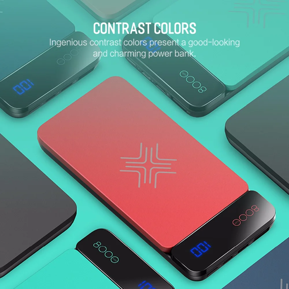 ROCK QI Wireless Charger Power Bank 8000mah with Digital Display 5V 2A 5W External Battery Powerbank for iphone X Samsung Xiaomi