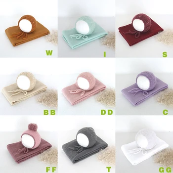 Set di avvolgenti in maglia per neonato Cofano per neonato vintage Avvolgente in maglia elasticizzata Cappello per neonato Cappello per fotografia Coperta per fasciatoio in tessuto a strati
