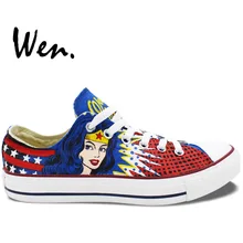 Wen Hot Sale Hand Painted Shoes Design Custom Low Top Wonder Woman Boys Girls High Top Canvas Sneakers for Men Women’s Gifts