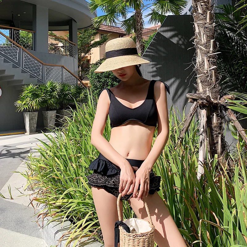 

Swimming Suit 2 Piece Swimsuit Ruches Women High Waist Swimwear Badpak Biquine Ladies Bikini Sexy 2019 Tankini Tightening Light