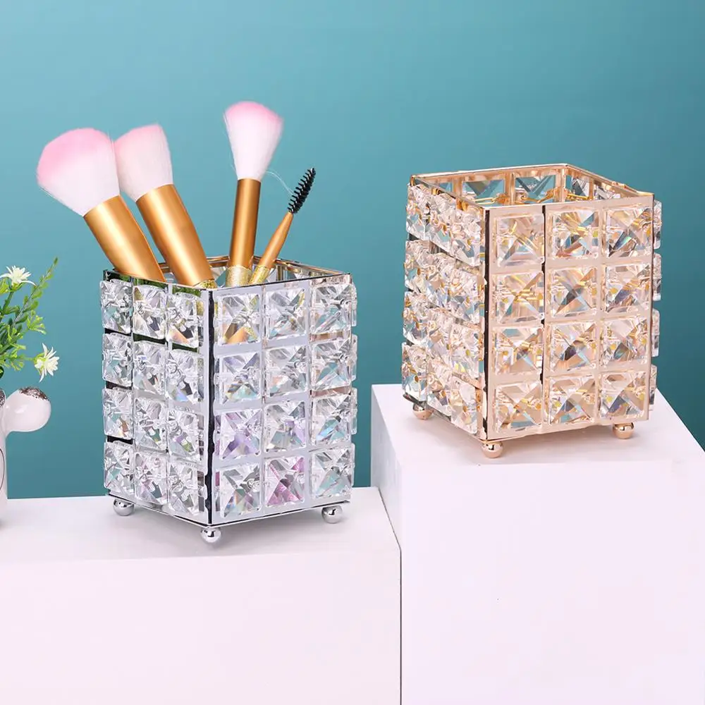 

Luxury Crystal Metal Makeup Brush Holder Storage Tube Glitter Diamond Cosmetic Brushes Organizer Box Make Up Tools