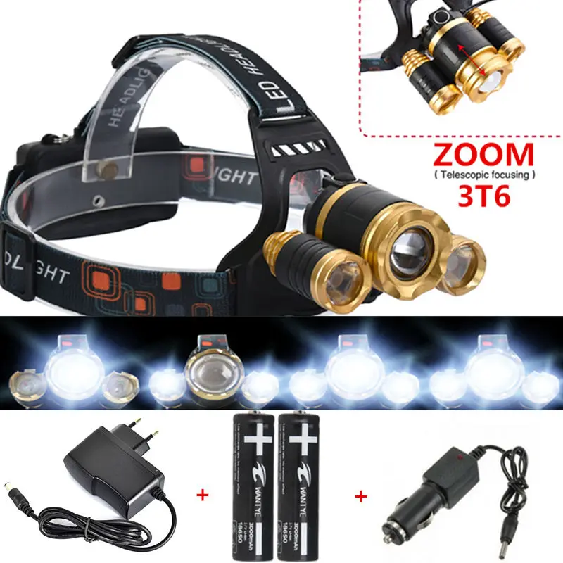 

Adjustable Focus Zoom Headlight 10000LM XML T6 LED Headlamp 4 Mode Outdoor Camping Sports Head Light Lamp+18650 Charger