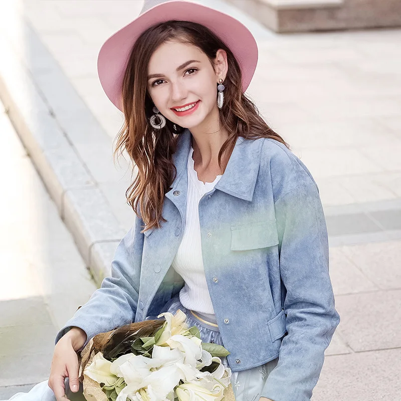 Solide Couleur Dames Automne Fogimoya Court Veste Velours Nouvelle Manteau Cerf Blue Femmes De Tempérament Marque 2018 lK1c3JFT