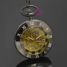 wholesale gold Mechanical Pocket Watch men skeleton steampunk man fob watches roman antique vintage retro Stylish hand Wind