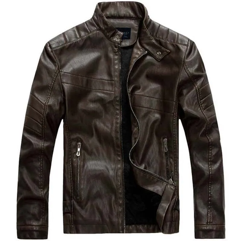 Autumn Winter Mens Fall Jacket PU Leather Casual Slim Male Coats Soft