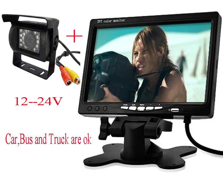 

BUS Truck Car Backup Camera + 800 x 480 7 Inch TFT LCD Display Car Rear View Headrest Monitor For DVD 2 Channel Video Input