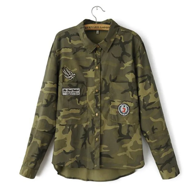 OLGITUM 2017Fashion Camouflage Long Sleeve militar mujers Coat font b Women b font Green Military Slim
