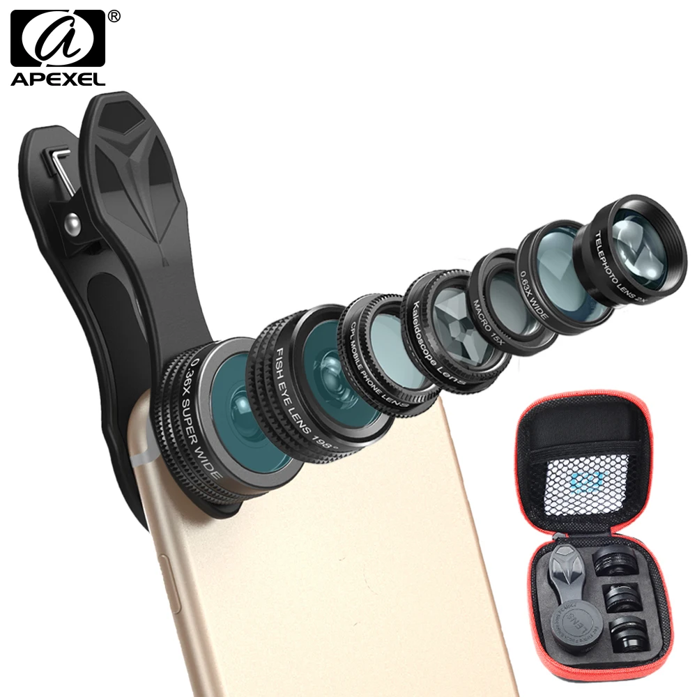 APEXEL 7 in 1 Phone Camera Lens Kit Fish Eye Wide Angle