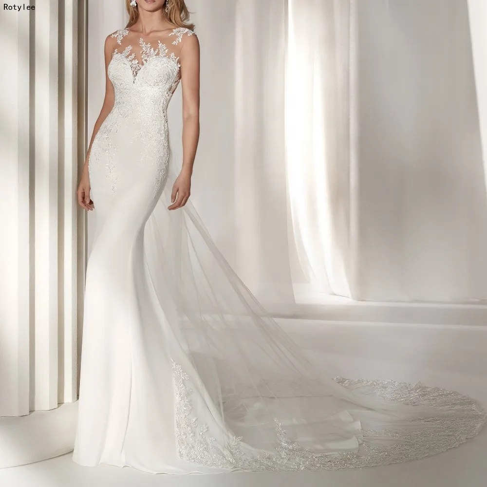 

Tulle & Chiffon Sexy Back Mermaid Wedding Dresses with Detachable Skirt Abiti da sposa