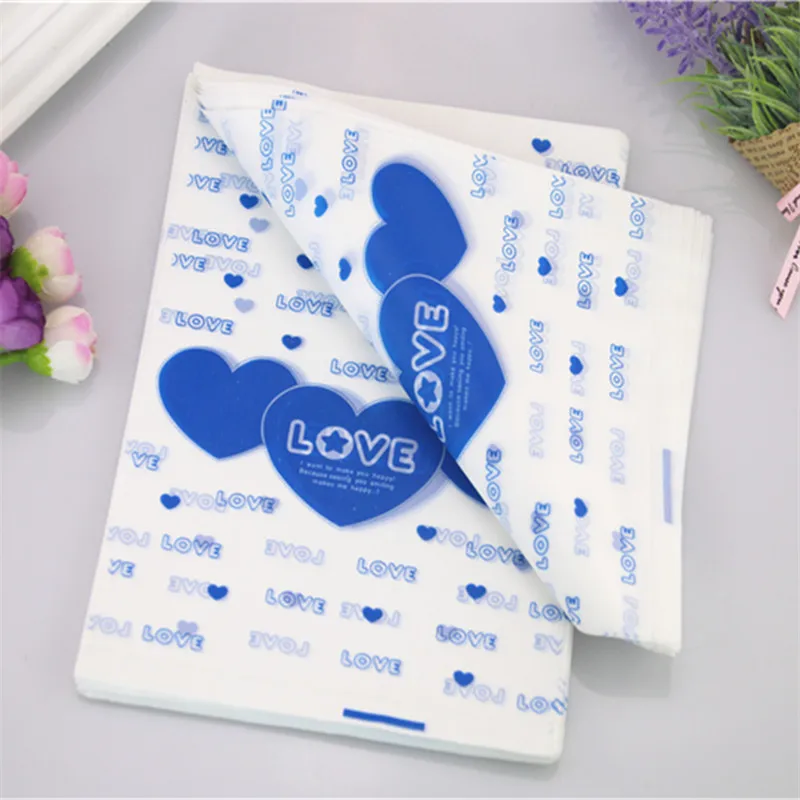 New Style Wholesale 100pcs/lot 15*20cm Blue Lovely Heart Plastic Package Bags Favor Christmas Candy Packaging Bags