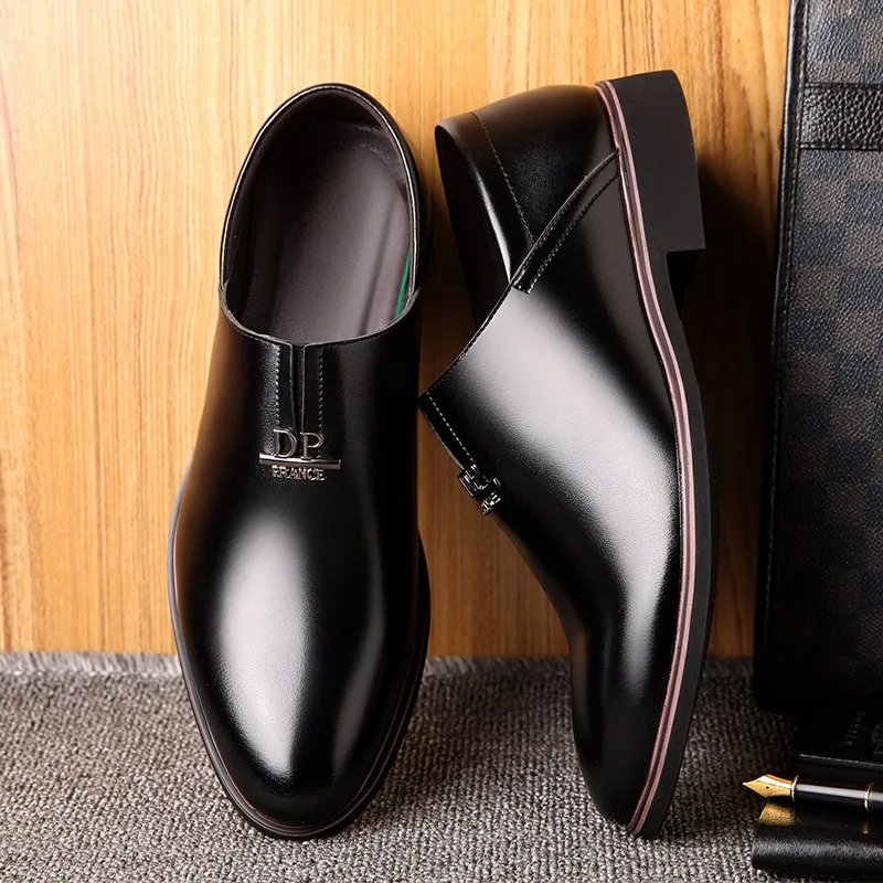 De Hommes Cuir chocolat D'affaires Mâle Bout Plat Chaussures Formelle Sur Mode Richelieus En Glissent Noir Robe Pointu Pour 8qPwU8