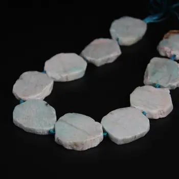 

New!! 9-10PCS/strand Natural Blue Peruvian Amazonite Slab Nugget Loose Beads,Raw Amazonstone Gems Slice Pendants Jewelry Making