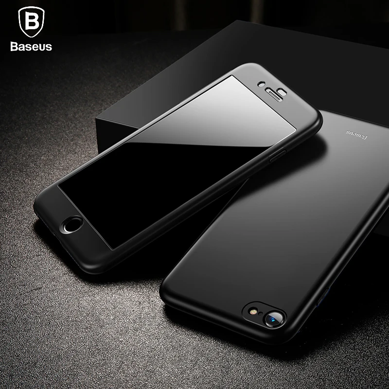 Goedkoop Baseus Volledig Bescherming Case Voor iPhone 7 plus 8 plus Hard Ultra slanke telefoon Case Achterkant 9 H temper glas film voor iPhone 7