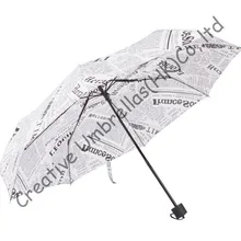 pongee печатных дизайн, газеты, три раза зонтики, открытый, ветрозащитные, супермини, карман зонтик, мини-стиль