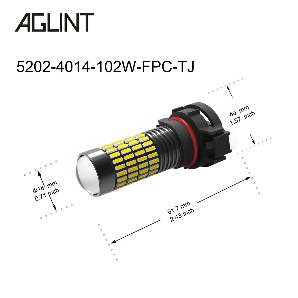 AGLINT 2 шт. H11 H8 H10 9005 9006 5202 PS X 24W светодиодный автомобильный противотуманный фонарь 4014 SMD 102 CChips дневной ходовой светильник DRL Белый 12V 24V 6000K