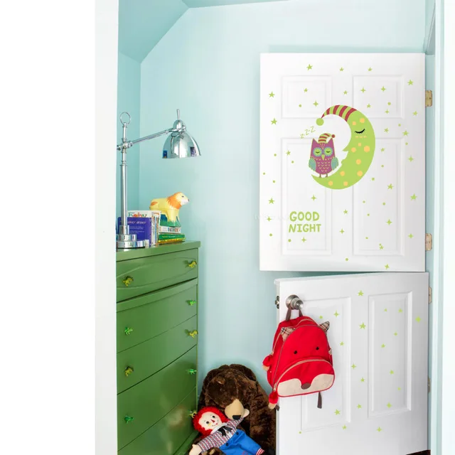good night glow in the dark owl moon star wall sticker