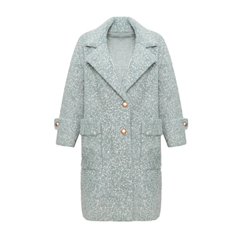 

Thicken Imitation Double-faced Coat Female Models 2018 Snowflake Woolen Coat Long Paragraph Dot Yarn Casual Loose Suit Collar