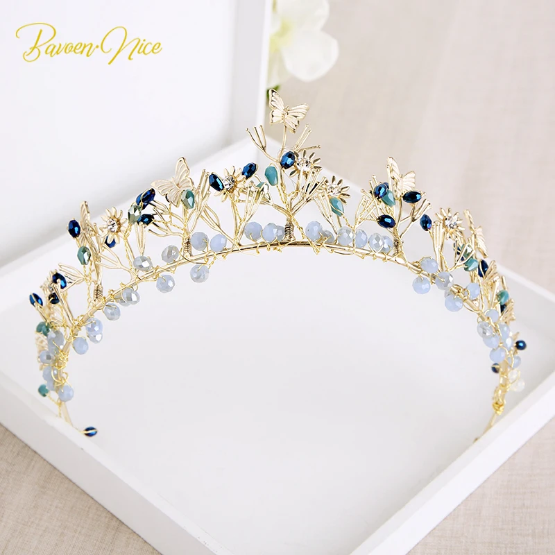 Korean Baroque BlackBlue Rhinestone Bridal Gold Headbands Tiaras Princess Wedding Hair Accessories | Украшения и аксессуары