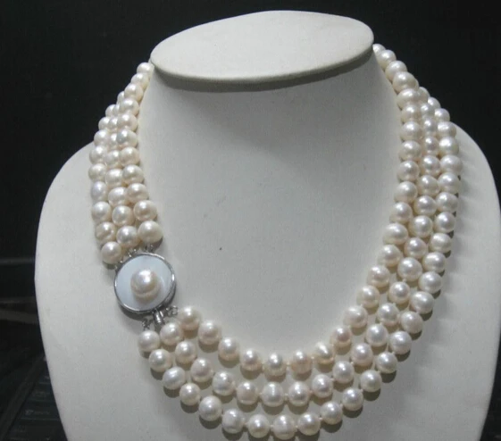 

Jewelr 004411 3ROW 9-10mm WHITE ROUND AAA AKOYA PEARL NECKLACE
