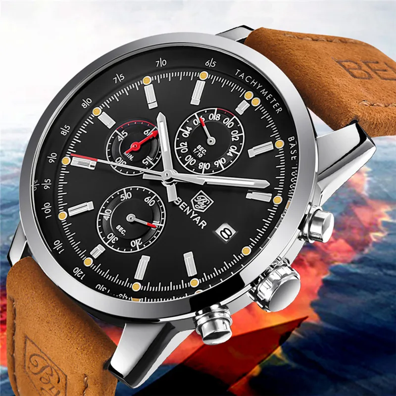 

NEW BENYAR Fashion Chronograph Sport Mens Watches Top Brand Luxury Quartz Watch Reloj Hombre 2018 Waterproof Relogio Masculino