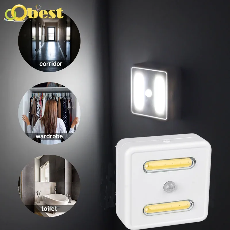 

2Pcs COB LED Light Control Night Light Motion Sensor Lamp Cabinet Corridor Wall Lamp Shelf Closet Nightlight for Living Room
