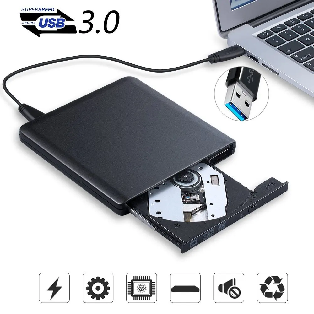 YiYaYo USB 3,0 внешний DVD привод DVD RW горелка Писатель CD-ROM плеер для Apple Macbook iMAC ноутбук ПК Windows 10/8/7 - Цвет: Черный