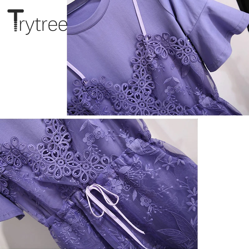 Женский комплект из двух предметов Trytree фиолетовый Повседневный Топ с длинным