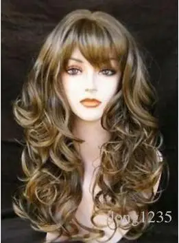 

Free shipping Quality Fashion Picture full lace High wigs>>Attractive Long Synthetic Shaggy Wavy Curly Brown Mixed Women's Wig