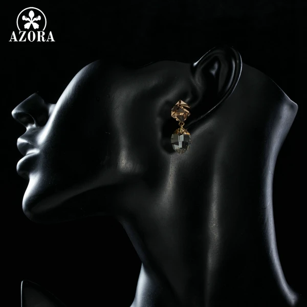 AZORA Gold Color Cube Stellux Austrian Crystal Drop Earrings for Women TE0170