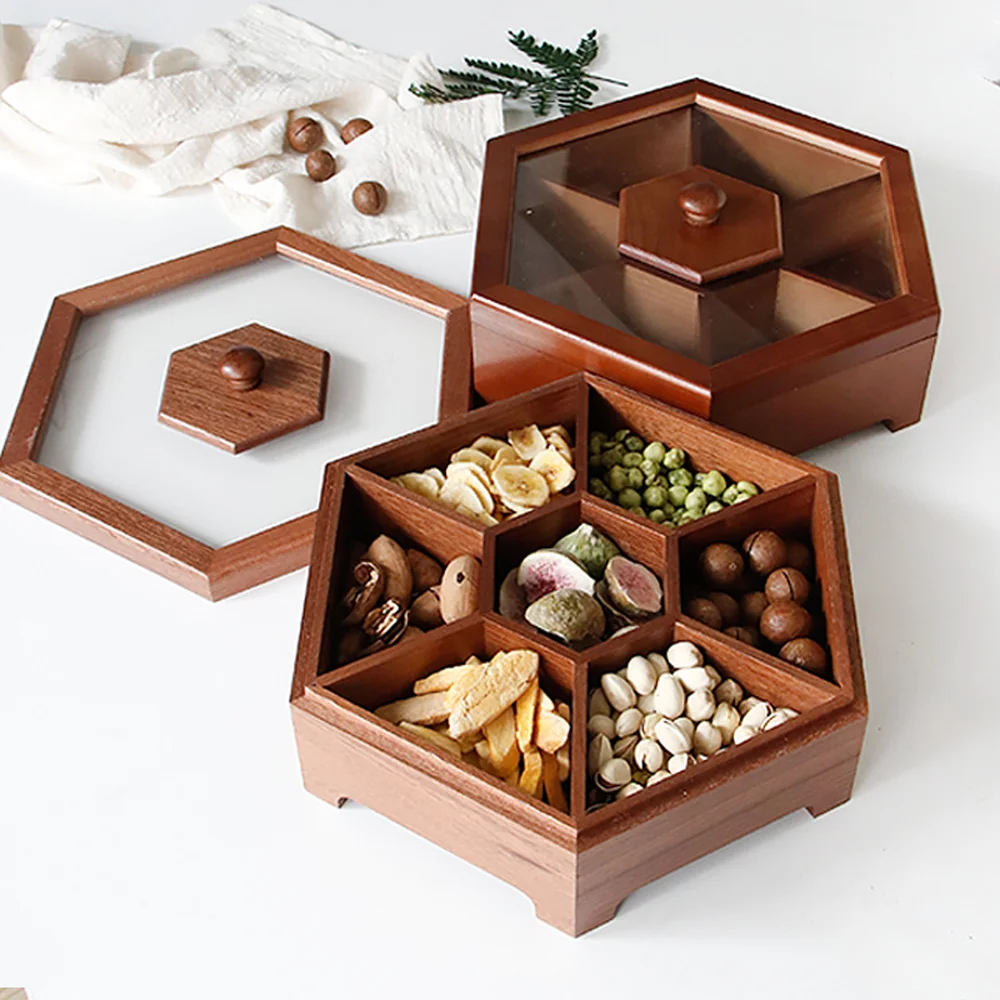 

European creative solid wood candy box with compartment nuts snack box household wooden fruit plate melon seeds box LM5311032py