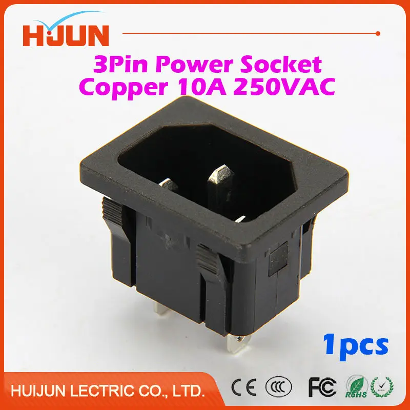 

1Pcs High Quality 3 Pin Male Safe Power Socket Copper Inlet Connector Plug 10A 250V AC Computer Apparatus