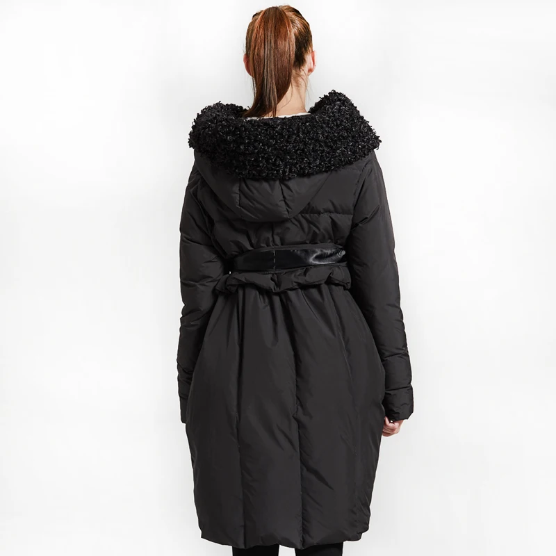 Brand Original Design 2018 Winter Women's Down Jacket Chic Cloak Duck Down Coat Woman Lamb Fur Collar Warm Female Jacket AO734