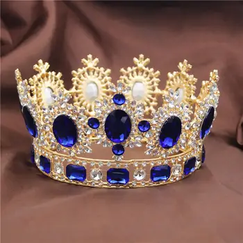 

Big Metal Crystal Gold Round Royal Queen King Tiaras and Crowns for Women Pageant Wedding Hair Jewelry Accessories
