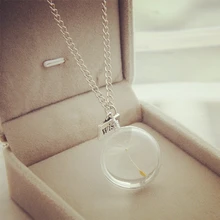 Di modo del Dente di Leone Collana naturale A Mano In Vetro di fiori secchi collana Del Pendente di colore su due lati il tempo di viaggio Dei Monili per le donne