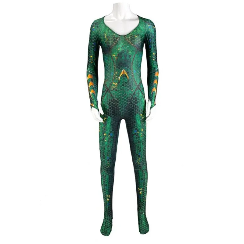 Women Aquaman Mera Cosplay Costume Queen Jumpsuit Bodysuit Zentai Superhero Suit 