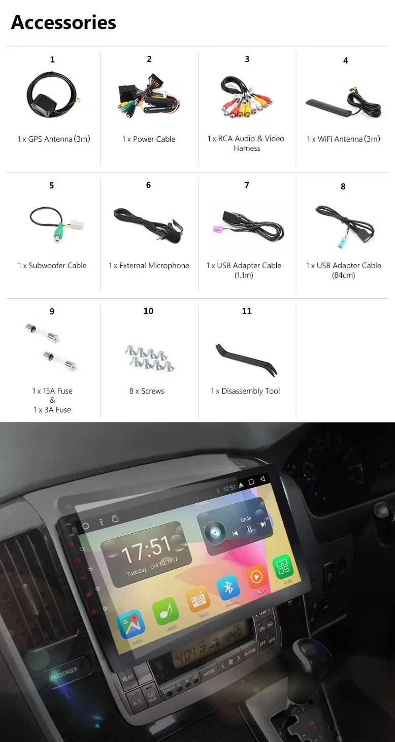 Top 10.1" Octa Core 2GB RAM 32GB ROM Android 7.1 Nougat OS Double Din Car Navigation GPS 2 Din Car Multimedia Two Din Car Radio 4