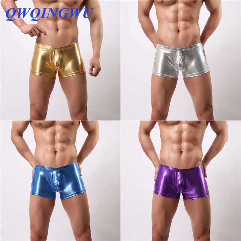 

4PCS/Lot Boxers Men Sexy Underwear Faux Leather Latex Boxer Shorts Elastic Convex Pouch Stretchable Undershorts Panties Boxers