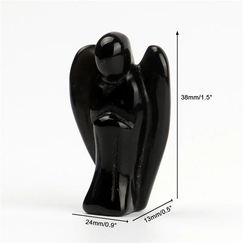 YWG 1,5 дюймов натуральный резной драгоценный камень мира Карманный ангел-хранитель фигурки Исцеление чакры в рейки Хрустальная каменная статуя Бесплатный мешочек - Цвет: Black Obsidian