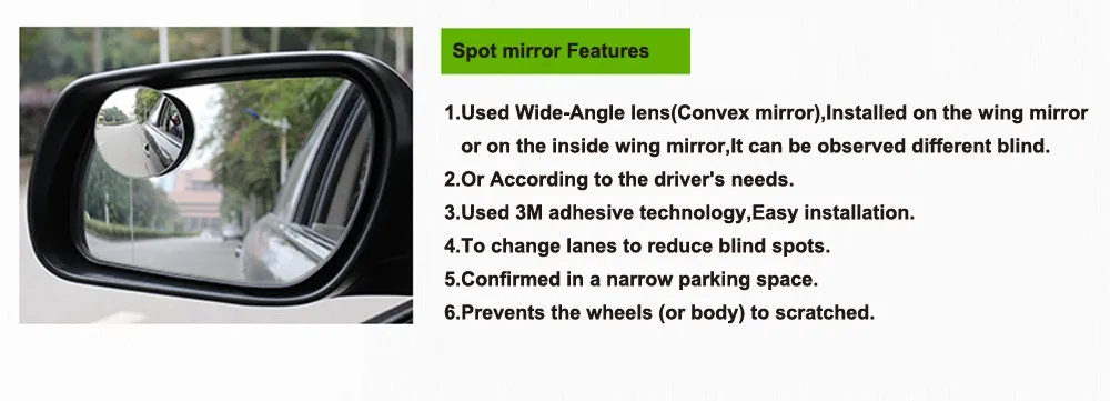 Слепое пятно автомобиля широкий угол 51 мм выпуклая для парковки увеличить заднего вида Дождь тени безрамочное зеркало