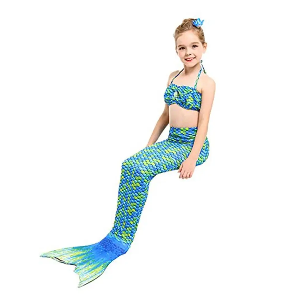 

3pcs Girls Mermaid Tail Swimsuit Fish Tail Swimwear Beach Bikini Set Scale Pattern Costume COS Gift for Children