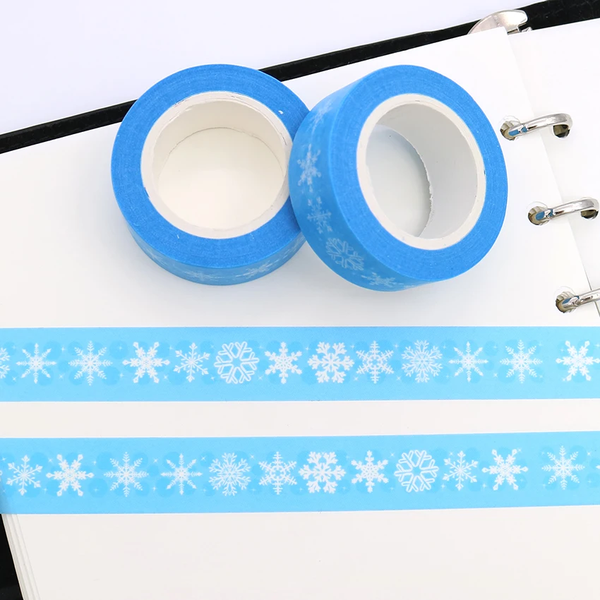 Bandes de masquage en papier Washi, flocons de neige, séries de noël, créatif, bande décorative, autocollants pour Scrapbooking, Stickers décoratifs pour journal intime, 1 pièce