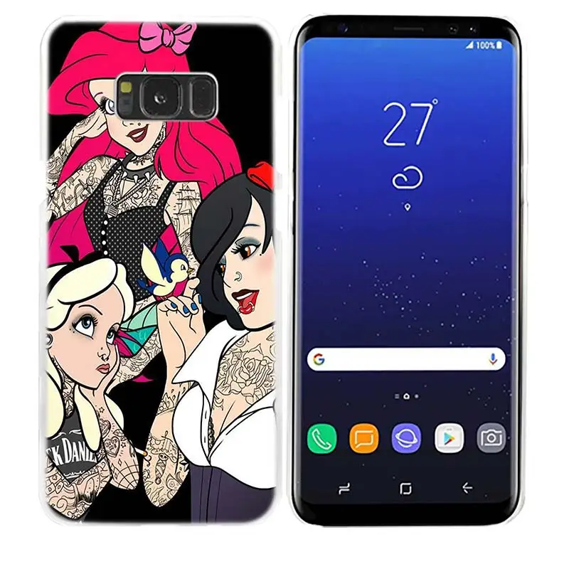 Чехол для samsung Galaxy S8 S9 Plus S4 S5 Mini S6 S7 Edge прозрачный жесткий пластик PC Coque Обложка Татуированная принцесса Алиса Ариэль Жасмин - Цвет: 08