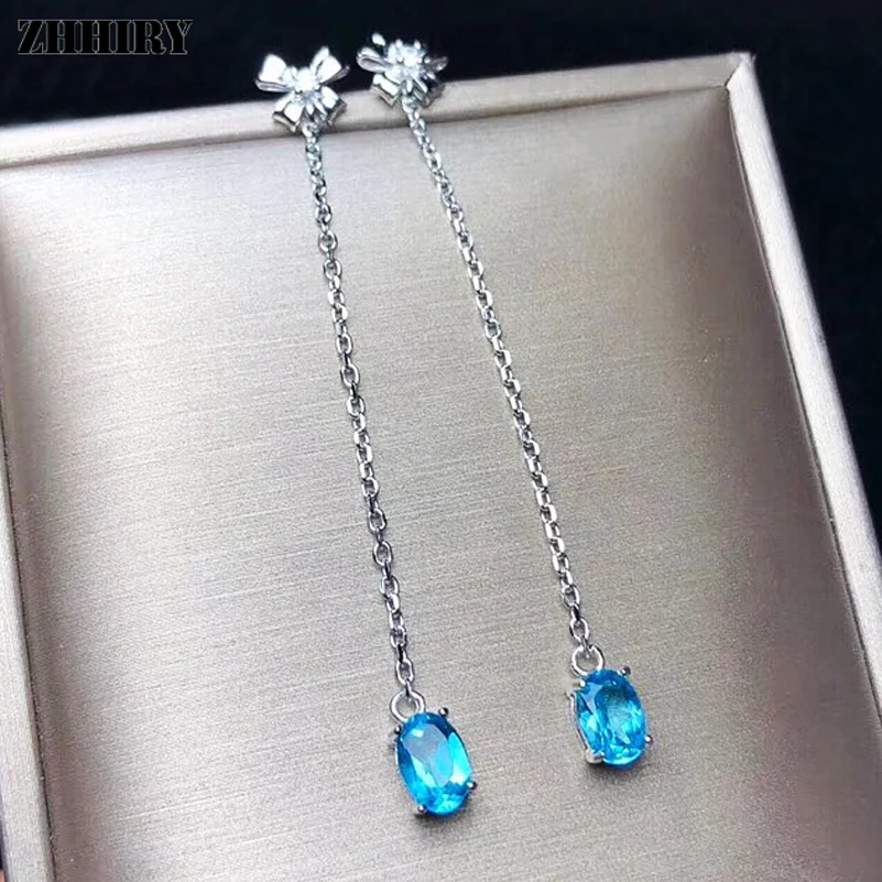 

ZHHIRY Natural Topaz Stone Drop Earring Genuine 925 Sterling Silver Woman Colored Gem Earrings