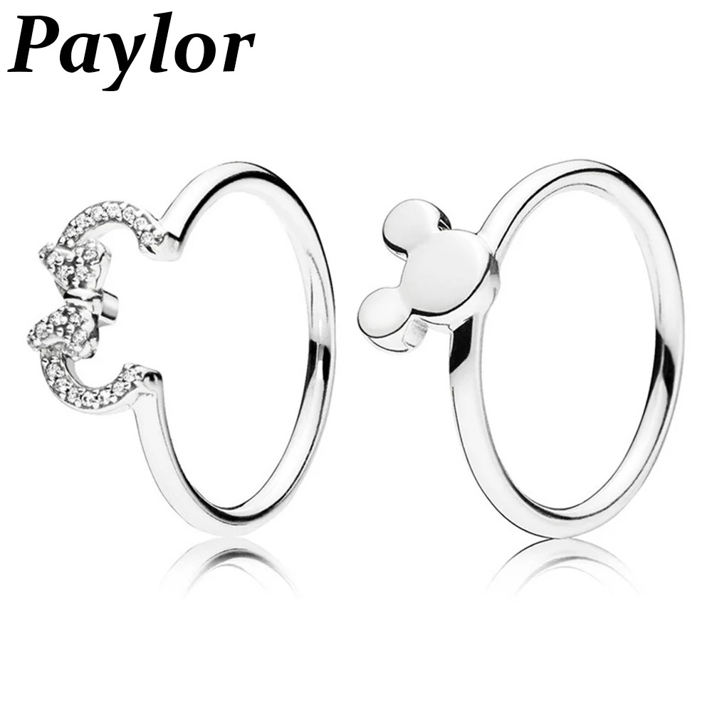 Paylor модное серебряное кольцо с изображением Микки и Минни, фирменные кольца с кристаллами для женщин, подарок на свадьбу