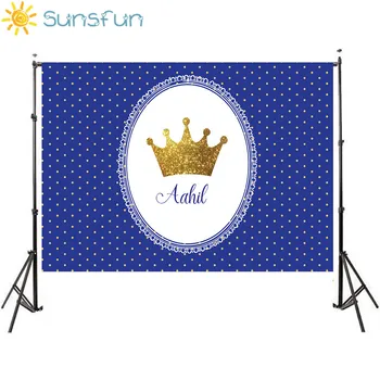 

Sunsfun 7x5FT Royal Celebration Blue Diamonds Gold Crown Custom Photo Background Studio Backdrop Vinyl 220x150cm